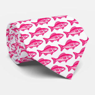 Fish Pattern - Neon Red on White Tie