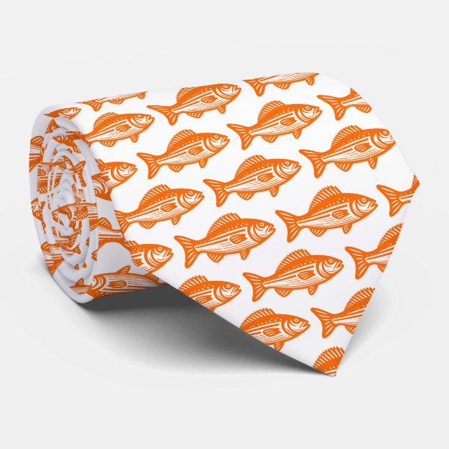 Fish Pattern - Orange on White Tie (Rolled)
