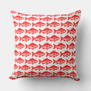 Fish Pattern - Red on White Cushion