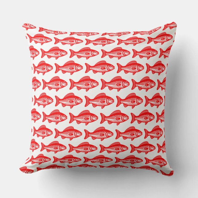 Fish Pattern - Red on White Cushion (Front)