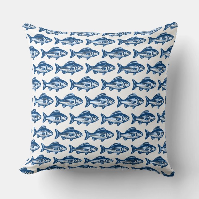 Fish Pattern - Shibori Blue on White Cushion (Front)