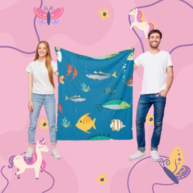  Fish Pattern Underwater Drawing Pike  Fleece Blanket (Creator Uploaded)