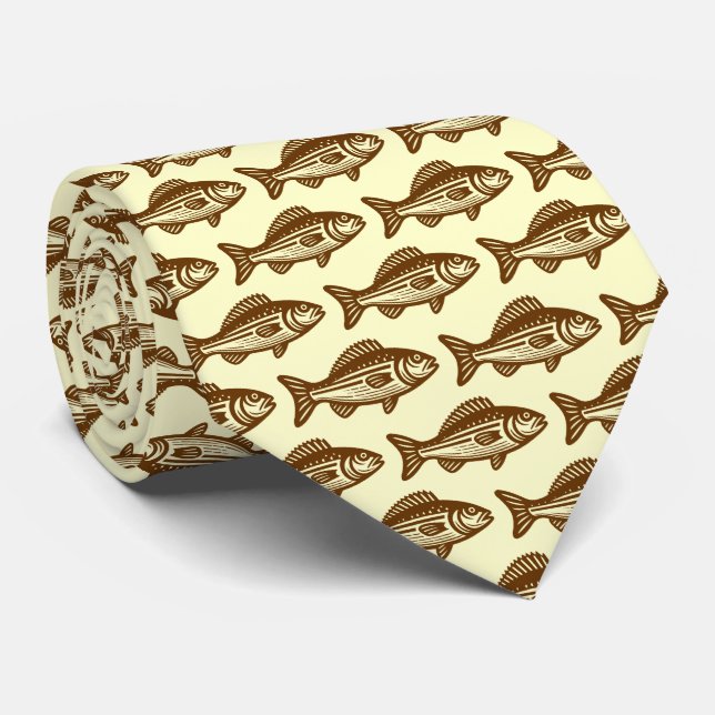 Fish Pattern - Walnut and Pale Yellow Tie (Rolled)