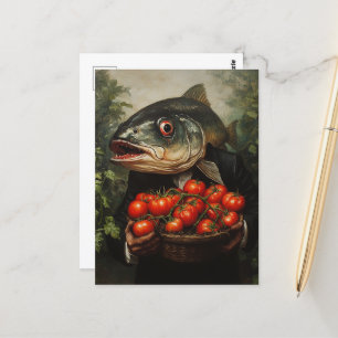 Fish Person with a Basket Full of Tomatoes Postcard