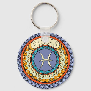 Fish Pisce's sign of colorful mandala Key Ring