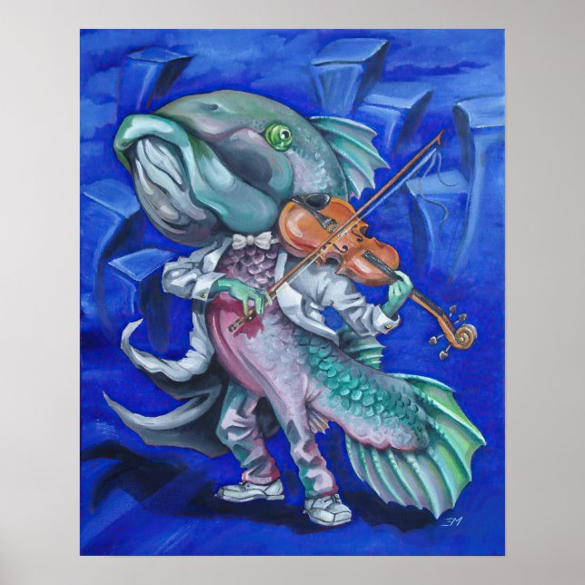 Fish Playing a Violin Poster (Front)