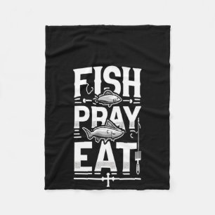 Fish Pray Eat Fishing Religious Design With Cross Fleece Blanket