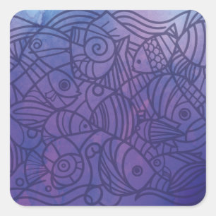 Fish Purples Square Sticker