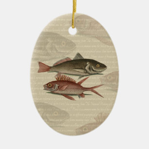 Fish Red Perch Fisherman Art Ceramic Tree Decoration