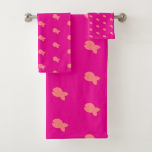  Fish Repeat Kids Baby Hot Pink Bath Towel Set