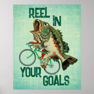 Fish Riding A Bicycle Green Motivational Poster