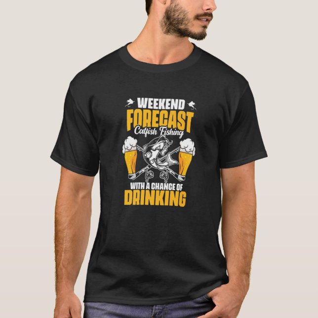 Fish Rod Angler Catfish Fishing Beer Drinking Fish T-Shirt (Front)