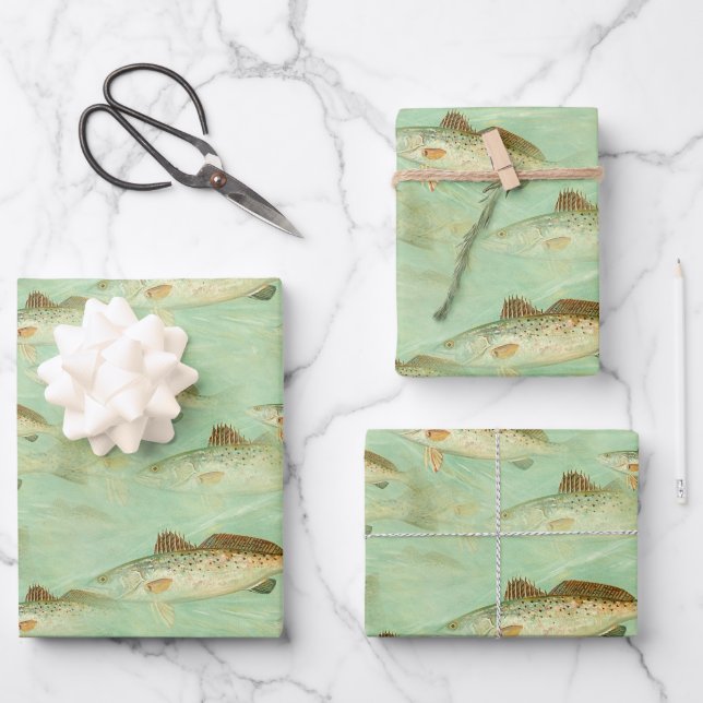 Fish rustic colour illustration pattern wrapping paper sheet (Front)