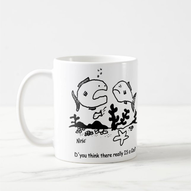 Fish says, "Do you think there really is a cod?" Coffee Mug (Left)