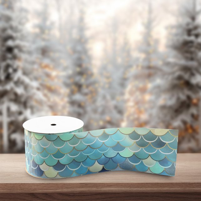 Fish Scale Pattern Blue Sky Background Golden Satin Ribbon (Creator Uploaded)