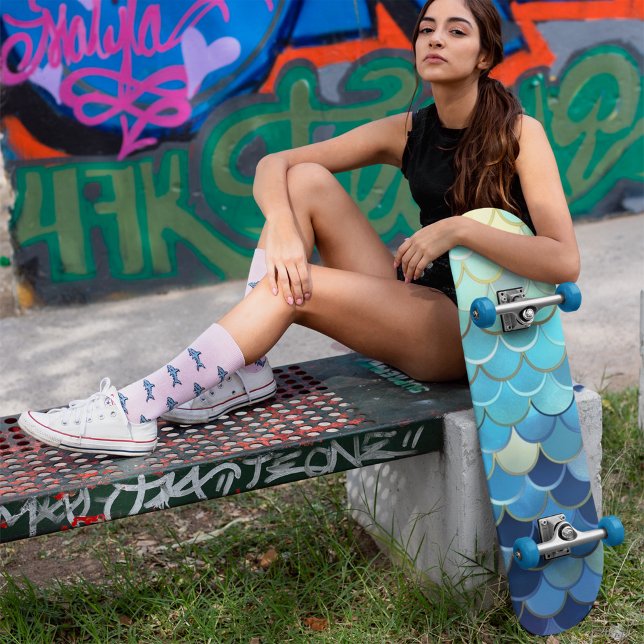 Fish Scale Pattern Blue Sky Background Golden Skateboard (Creator Uploaded)