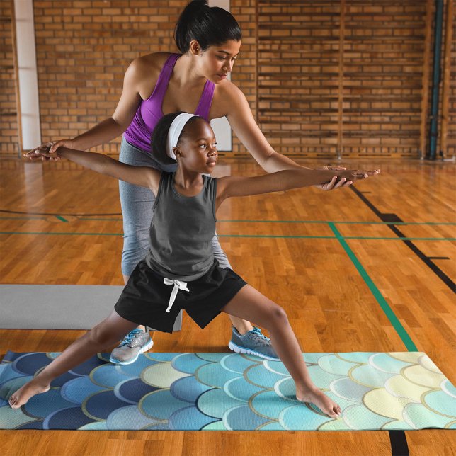 Fish Scale Pattern Blue Sky Background Golden Yoga Mat (Creator Uploaded)
