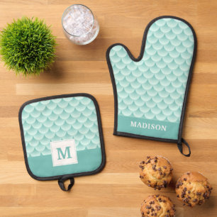 Fish Scales Pattern Oven Mitt & Pot Holder Set