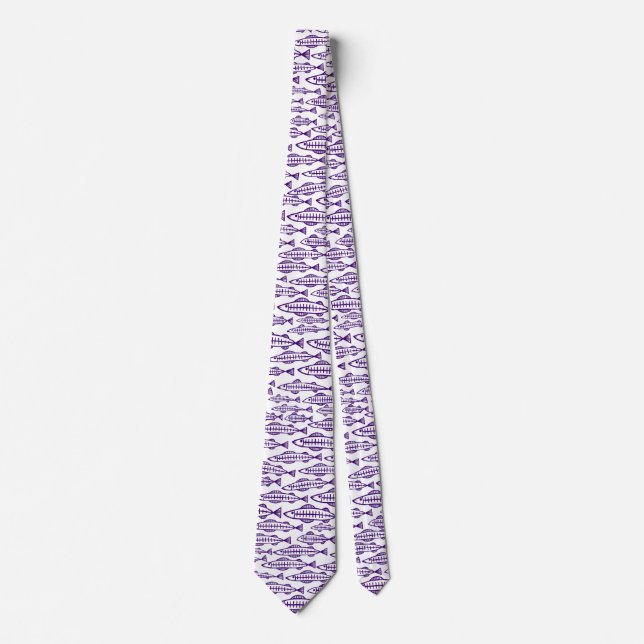 Fish School - Deep Violet on White Tie (Front)