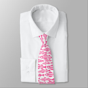 Fish School - Neon Red on White Tie
