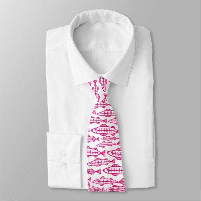 Fish School - Neon Red on White Tie (Tied)