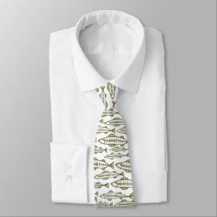 Fish School - Olive Drab on White Tie