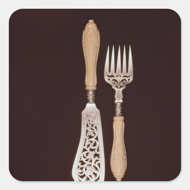 Fish-servers with carved ivory handles square sticker (Front)