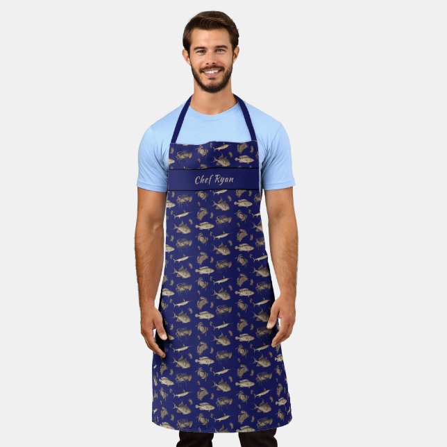 Fish Shellfish Flies Fishermans Personalised Apron (Worn)