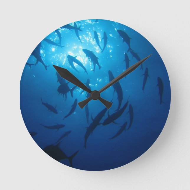 Fish Shoal and Sunlight Under the Sea Round Clock (Front)