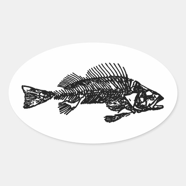 Fish Skeleton Logo (black) Oval Sticker (Front)