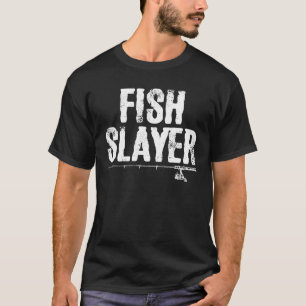 Fish Slayer Fishing Rod Dad Fisherman Cool Fathers T-Shirt