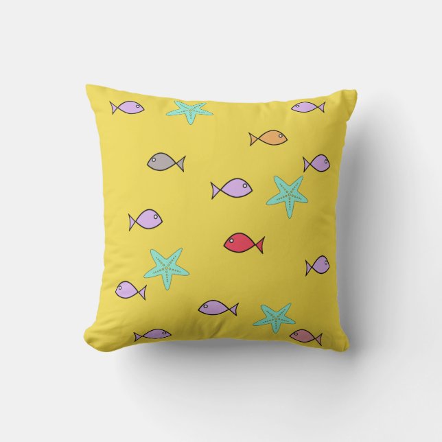 Fish Starfish World Funky Throw Pillow (Front)