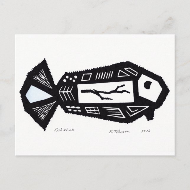 Fish Stick Linocut Design Postcard (Front)