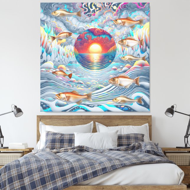 Fish Sunset Canvas Print (Insitu(Bedroom))
