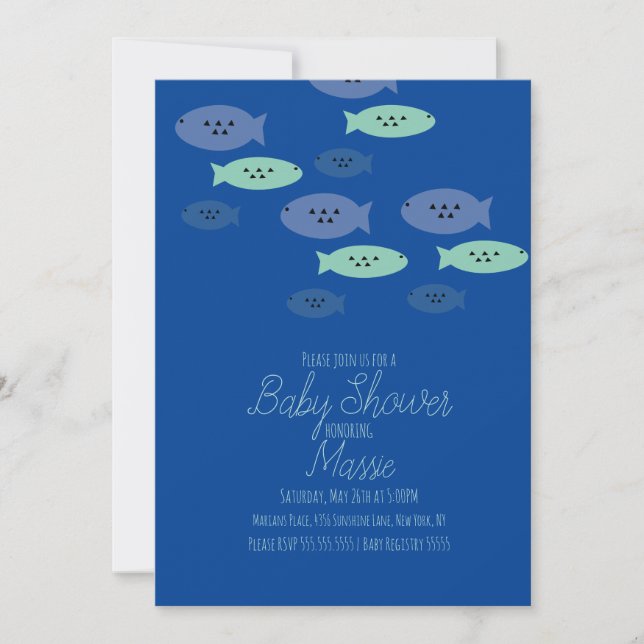 Fish Swimming Aquarium Blue Baby Shower    Invitat Invitation (Front)