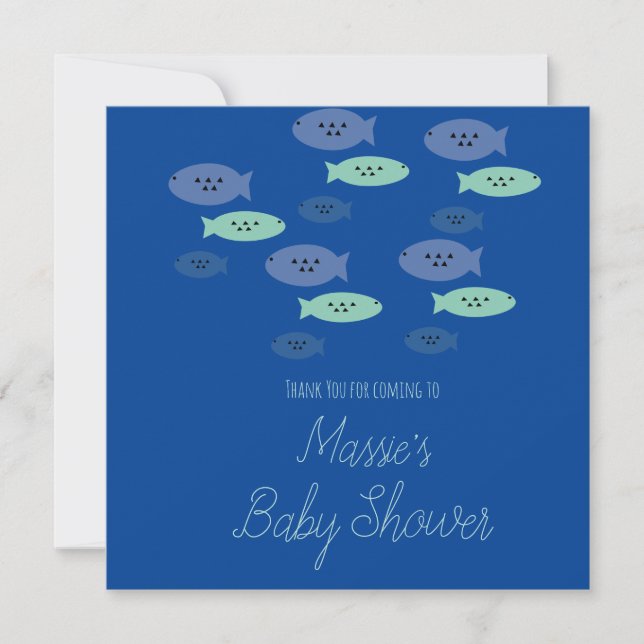 Fish Swimming Aquarium Blue Baby Shower Thank You Card (Front)
