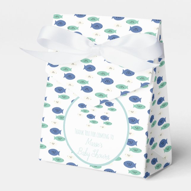 Fish Swimming Blue Baby Shower  Favour Box (Front Side)