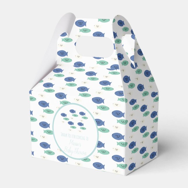Fish Swimming Blue Baby Shower Favour Box (Front Side)