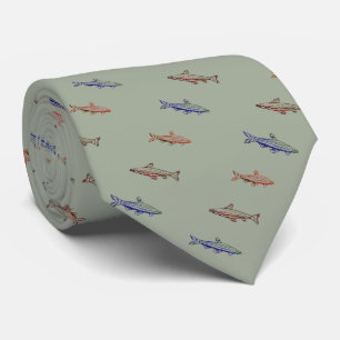 Fish Swimming Coloured Pattern Line Art Necktie