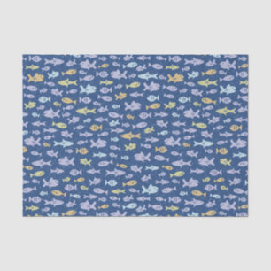 Fish Swimming Cute Nautical Pattern in Navy Blue Tissue Paper