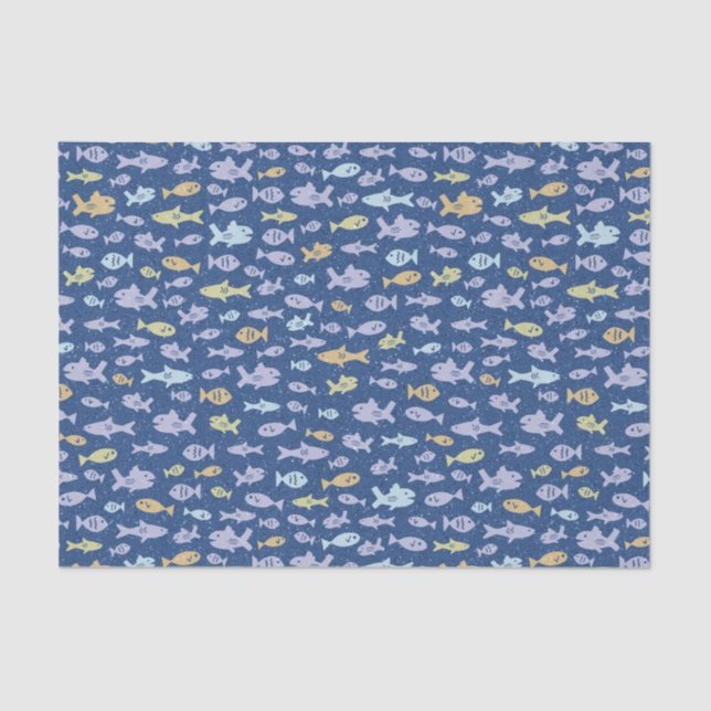 Fish Swimming Cute Nautical Pattern in Navy Blue Tissue Paper (Front)