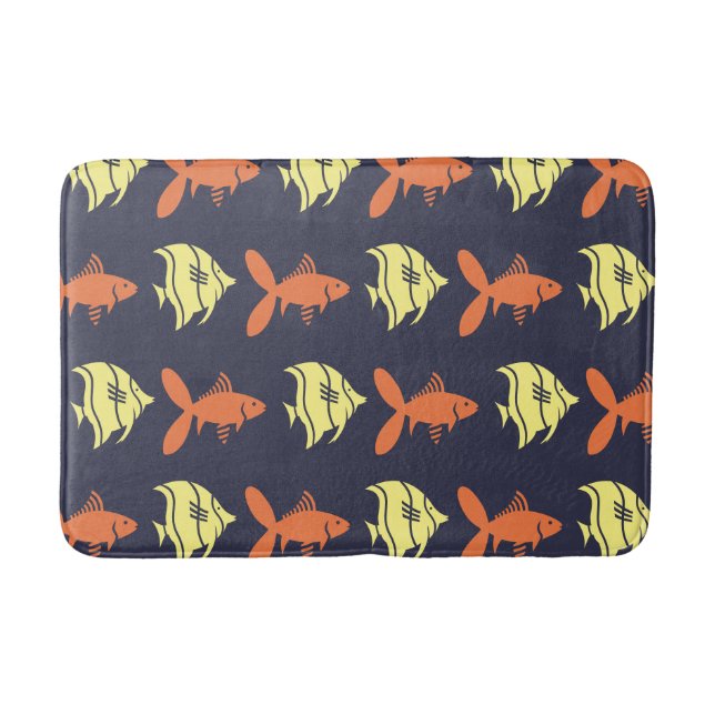Fish Swimming Graphical Orange Yellow on any Colou Bath Mat (Front)