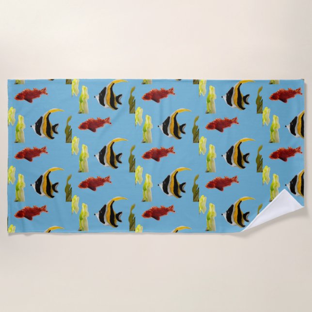 Fish Swimming in the Sea Seaside Beach Towel (Front)