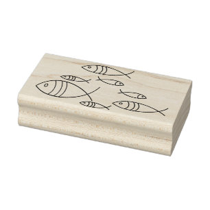 Fish Swimming Line Art Illustration Drawing Rubber Stamp
