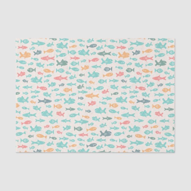 Fish Swimming Nautical Beach Sea Life Pattern Tissue Paper (Front)