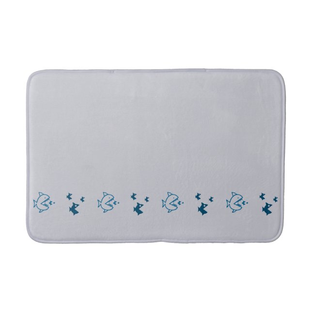 Fish Swimming Pirahnas Graphical Blue on any Bath Mat (Front)