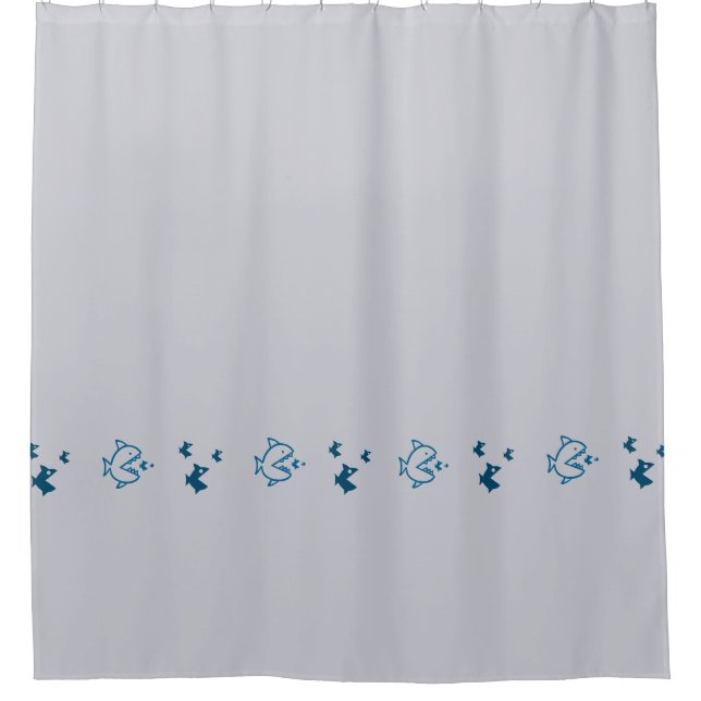 Fish Swimming Pirahnas Graphical Blue on any Shower Curtain (Front)
