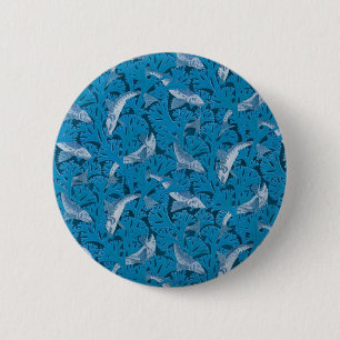 Fish Swimming Seaweed Coral Blue Vintage Classic 6 Cm Round Badge