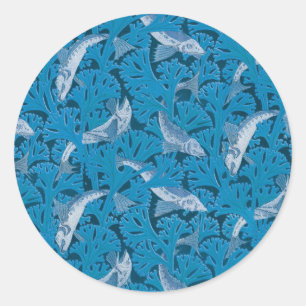 Fish Swimming Seaweed Coral Blue Vintage Classic Classic Round Sticker