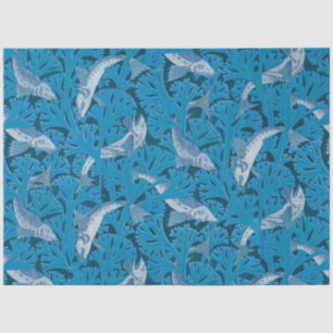 Fish Swimming Seaweed Coral Blue Vintage Classic Tissue Paper